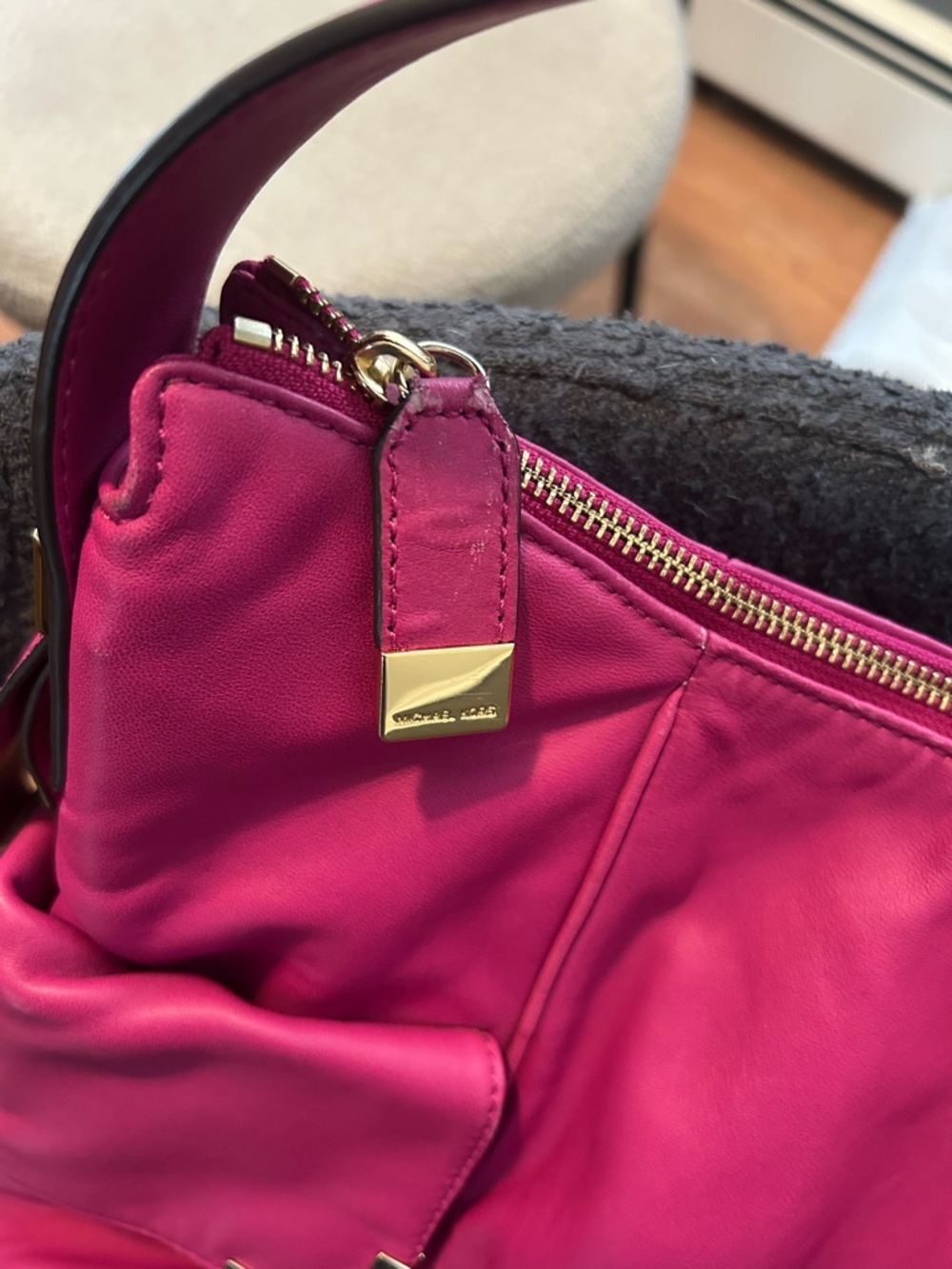 Michael Kors Beverly Hot Pink Shoulder Bag with Gold Accents - Picture 6 of 7